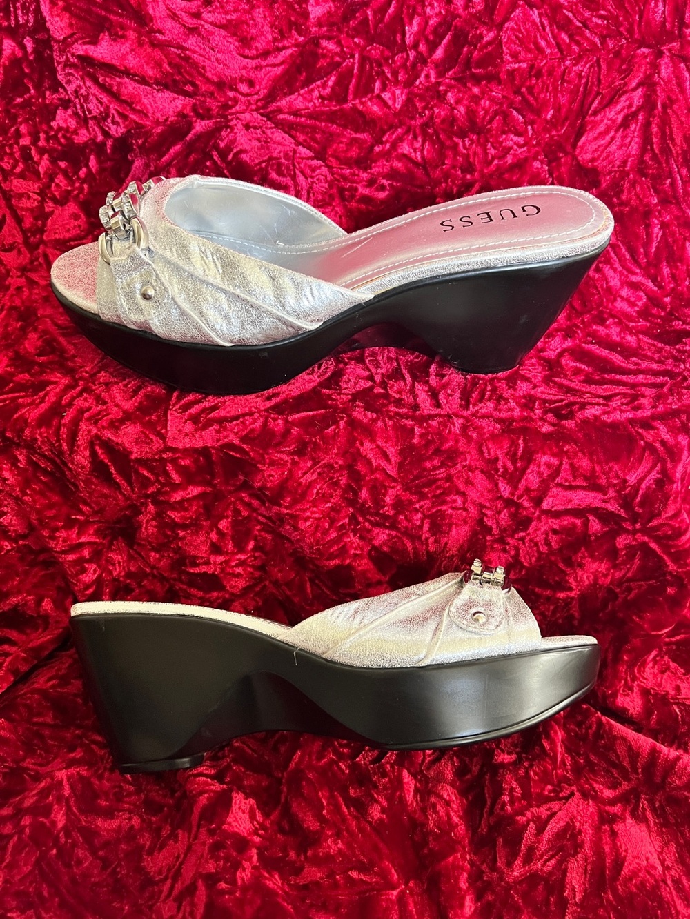Guess Silver Metallic Bling Wedge Sandals - Picture 2 of 11